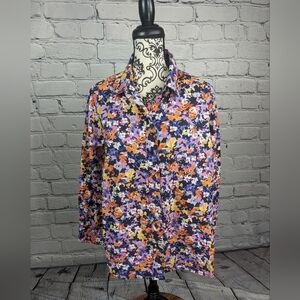 Isaac Mizrahi women's long sleeve button front floral print shirt size 1x bb16